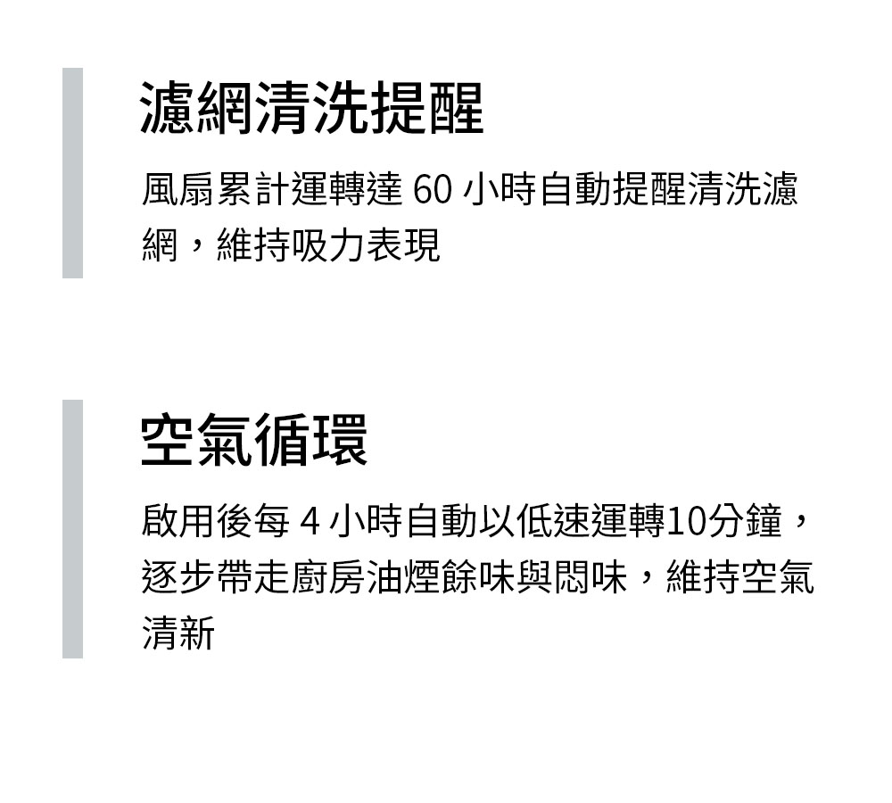 濾網清洗提醒、空氣循環