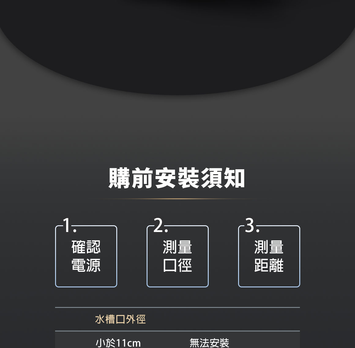 鐵胃購買前安裝須知_確認電源、測量口徑、測量距離