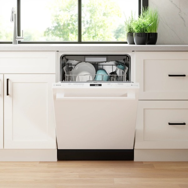 BOSCH 800系列 86cm沸石乾燥 全嵌式洗碗機_不鏽鋼銀_管線配置圖_白色_開門實景圖