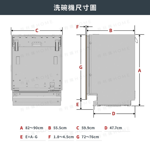 KitchenAid 86cm 可更換門板_尺寸圖