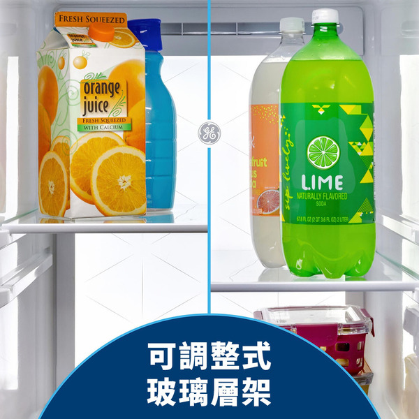 GE 710L 薄型雙門對開冰箱_不鏽鋼_可調整式門上層架